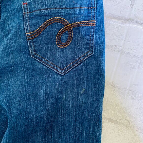 VTG Dungarees Smiths Jeans Denim Stretchy Embroidered Pants Made in Egypt Sz 8 - Picture 4 of 10
